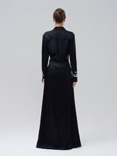 Satin Maxi Shirt Dress with Wrapped Waist and Tailored Cuffs for Elegant Evening Style